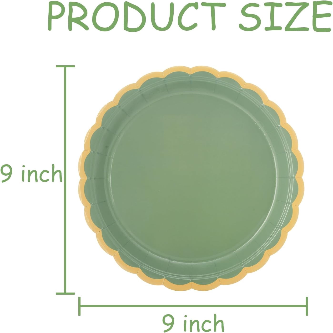 48 Pcs Sage Green Scalloped Party Paper Plates Disposable, 9" Cute Sage Green Dinner Baby Bridal Shower Dessert Birthday Paper Plate for Baby Shower Wedding Party Supplies