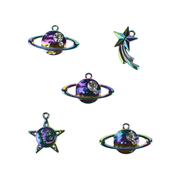 HOMEFORD ESC05 Iridescent Metallic Planets Craft Charms, 1-1/4-inch, 5-piece, Multicolor