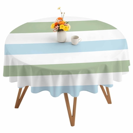 Geometric Sage Round Tablecloth 54 inches Green and Blue Stripes Waterproof Oil-Proof Table Cloth Round Table Cover for Holiday Party Picnic Dinner Decor Indoor and Outdoor Use