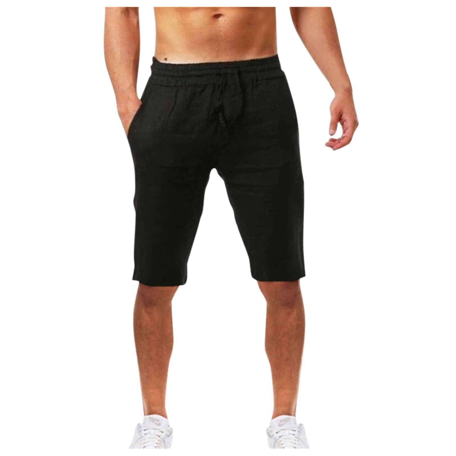 Men's Summer Casual and Fashionable Solid Cotton and Linen Shorts 
