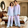 thumbnail image 2 of Couple Matching Pajamas Long Sleeve Womens Pajama Sets Sleepwear Gradient Button Down Warm 2 Piece Set Loungewear Light Purple S, 2 of 7