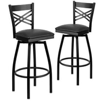 Flash Furniture 2 Pack HERCULES Series Black ''X'' Back Swivel Metal Barstool - Black Vinyl Seat