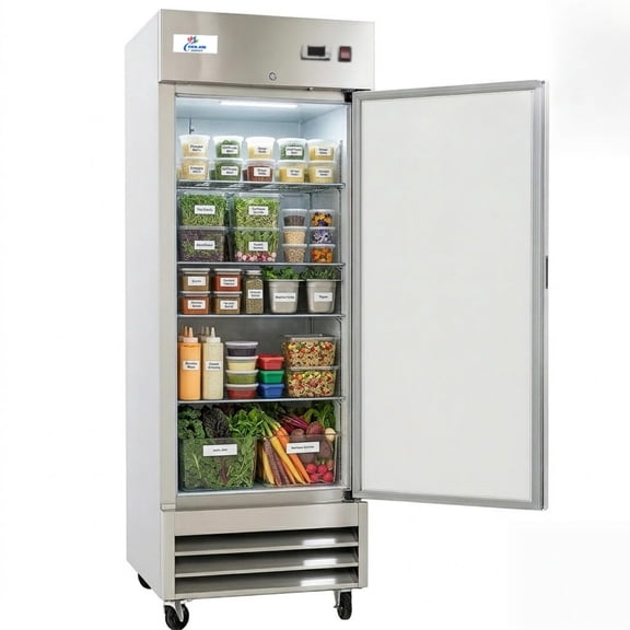 29'' 23 Cu. Ft Commercial Single Door Reach-In Refrigerator in Stainless Steel, Bottom-Mounted Compressor, ETL/NSF Certified