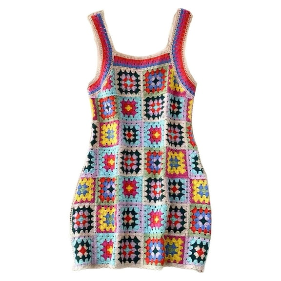 Yokua Summer Beach Skirt Bikini Crochet Flower Short Skirt Sleeveless Sling Dress