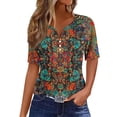 thumbnail image 7 of Jsaierl Short Sleeve Tops for Women Plus Size Loose Fit Button Up Shirts V Neck Going Out Ladies Blouses Cute Print T-shirts Top S-2XL, 7 of 7