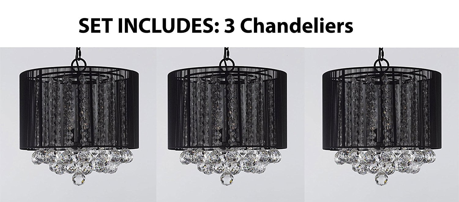 ***SET OF 3*** Crystal Chandelier With Large Black Shade & Balls