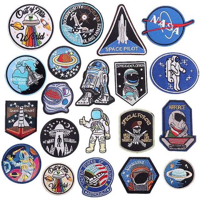 Juego de 20 parches bordados de astronauta, calcomanías con emblemas, mochilas, ropa y chaquetas en varios tamaños