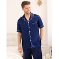 thumbnail image 2 of Conjunto de pijama SWOMOG Satin para hombre de manga corta azul marino, 2 of 5