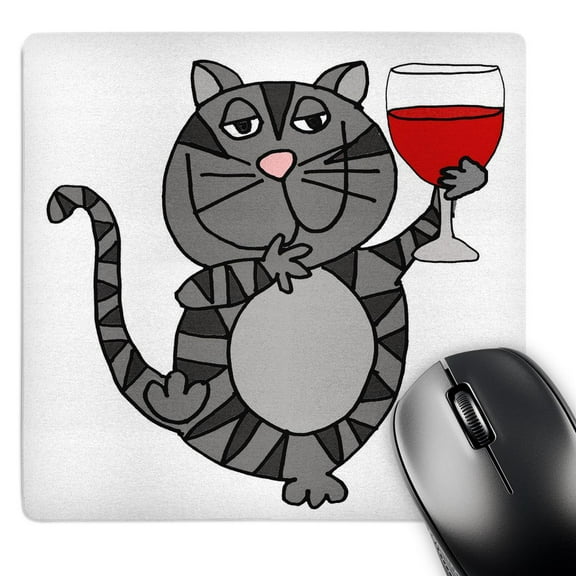 3dRose, Cute Funny Gray Tabby Cat Drinking Wine Cartoon, MousePad
