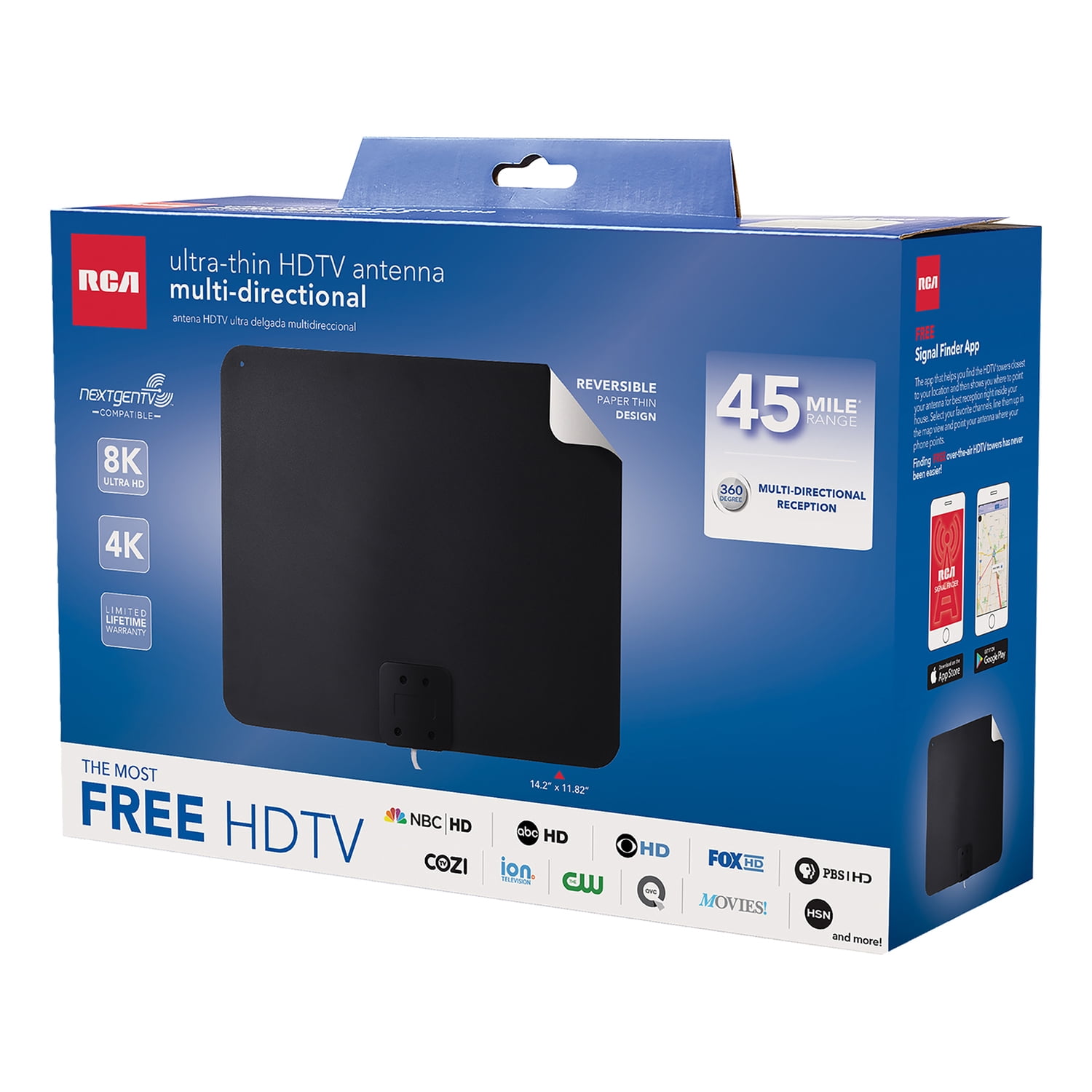 RCA Indoor Flat HD TV Antenna w/ 40 Feet Reception Range