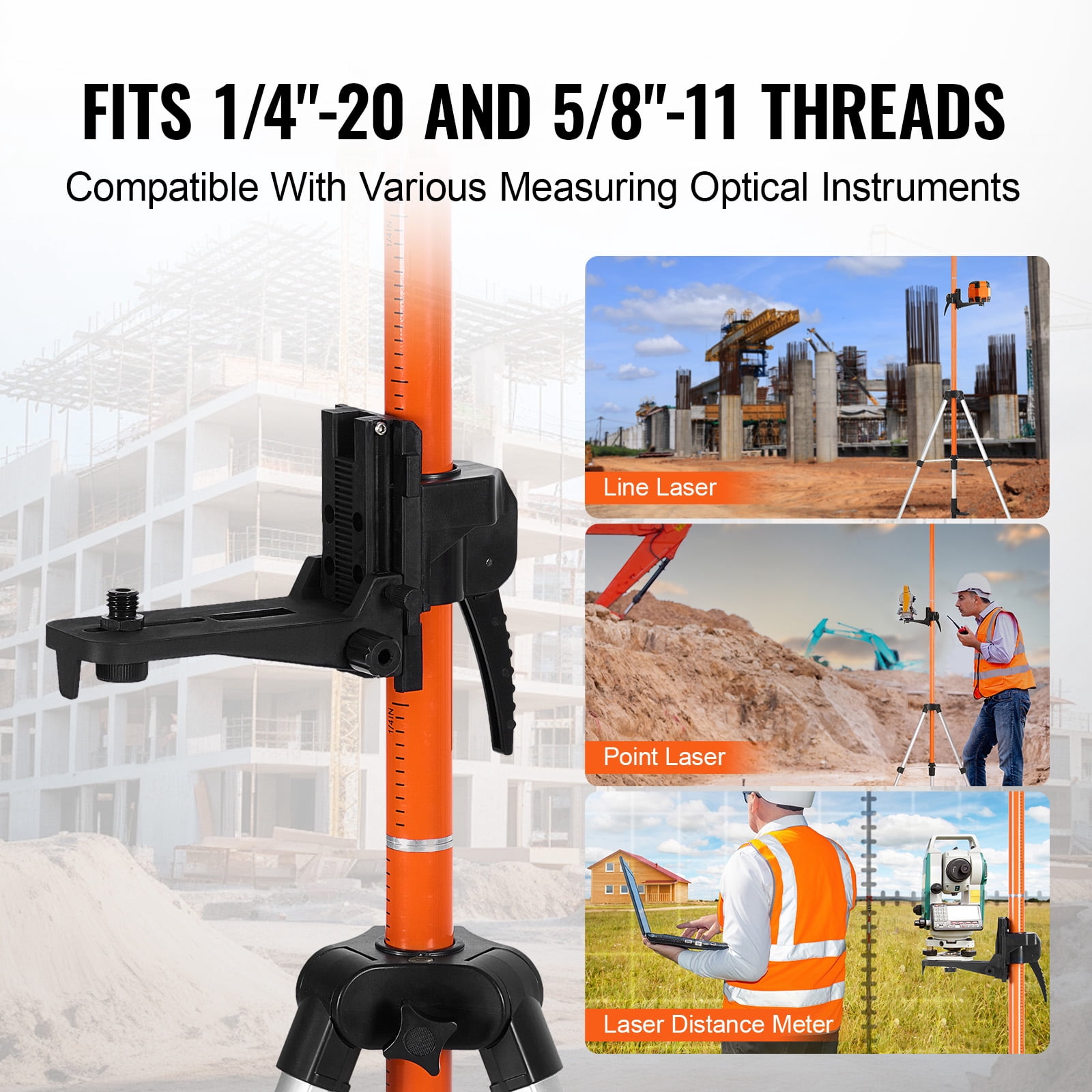 KFFKFF Adjustable Laser Level Tripod, 1/4"-20 & 5/8"-11 Thread Mount, 40.94-133.85 inch Height Range with Level Bubble & Sturdy Stand, Lightweight Aluminum Extendable Tripod for Laser Tools