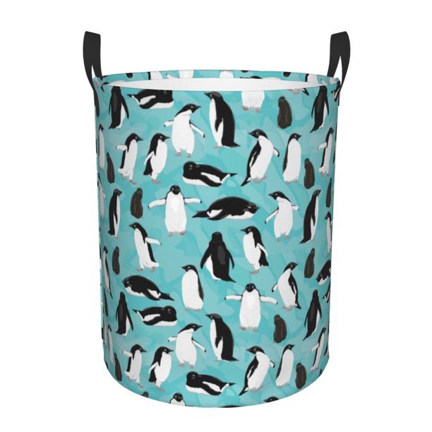 Fotbe Penguins Cesto de Ropa con Asas, Cesto Impermeable de Gran Capacidad, Bolsa de Lavado para Dormitorio, Cesto de Ropa con Ruedas y Asas-Medium