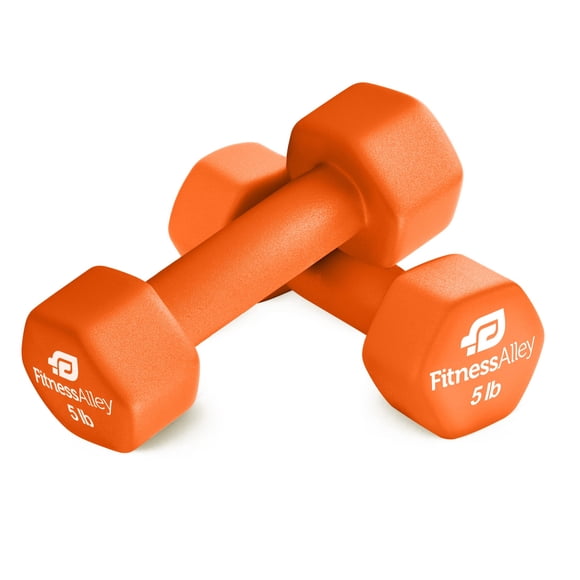 Fitness Alley Juego de 2 mancuernas de entrenamiento recubiertas de neopreno de 5 lb - Antideslizantes antideslizantes con agarre suave Mancuernas para ejercicios y ejercicios - Pesas de mano con form