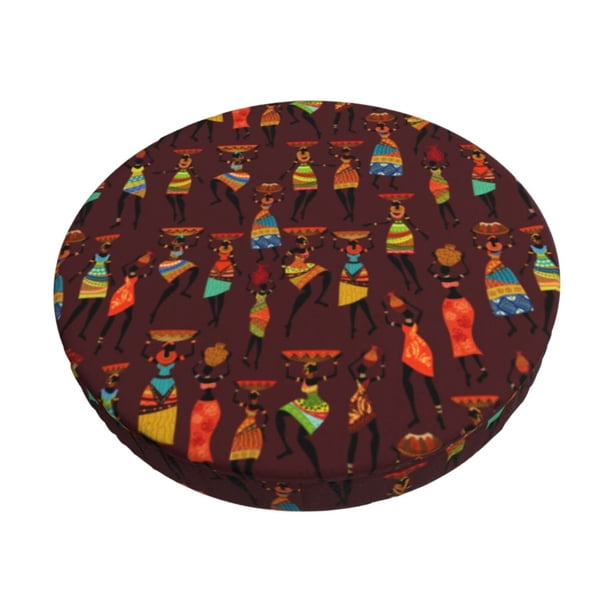 Balery Dancing African Women1 Fundas de asiento para taburete de bar redondo de tela de terciopelo ajustables que protegen de arañazos y manchas para sillas de 14 a 17 pulgadas.-14 inch