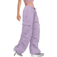 thumbnail image 3 of Women's Cargo Pants with Belt Loops HighWaisted LooseFit Casual Trousers for All Seasons Light Purple S, 3 of 5