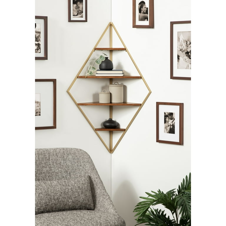 Modern Corner Wall Shelves Triangle Floating Shelves in Gold & White