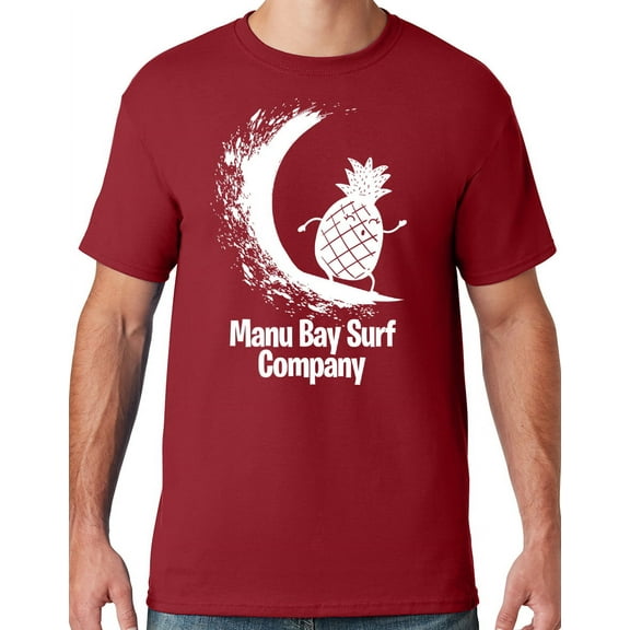 Mens Manu Bay Surf Company WHITE SURFING PINEAPPLE T-shirt, Medium Crimson Red