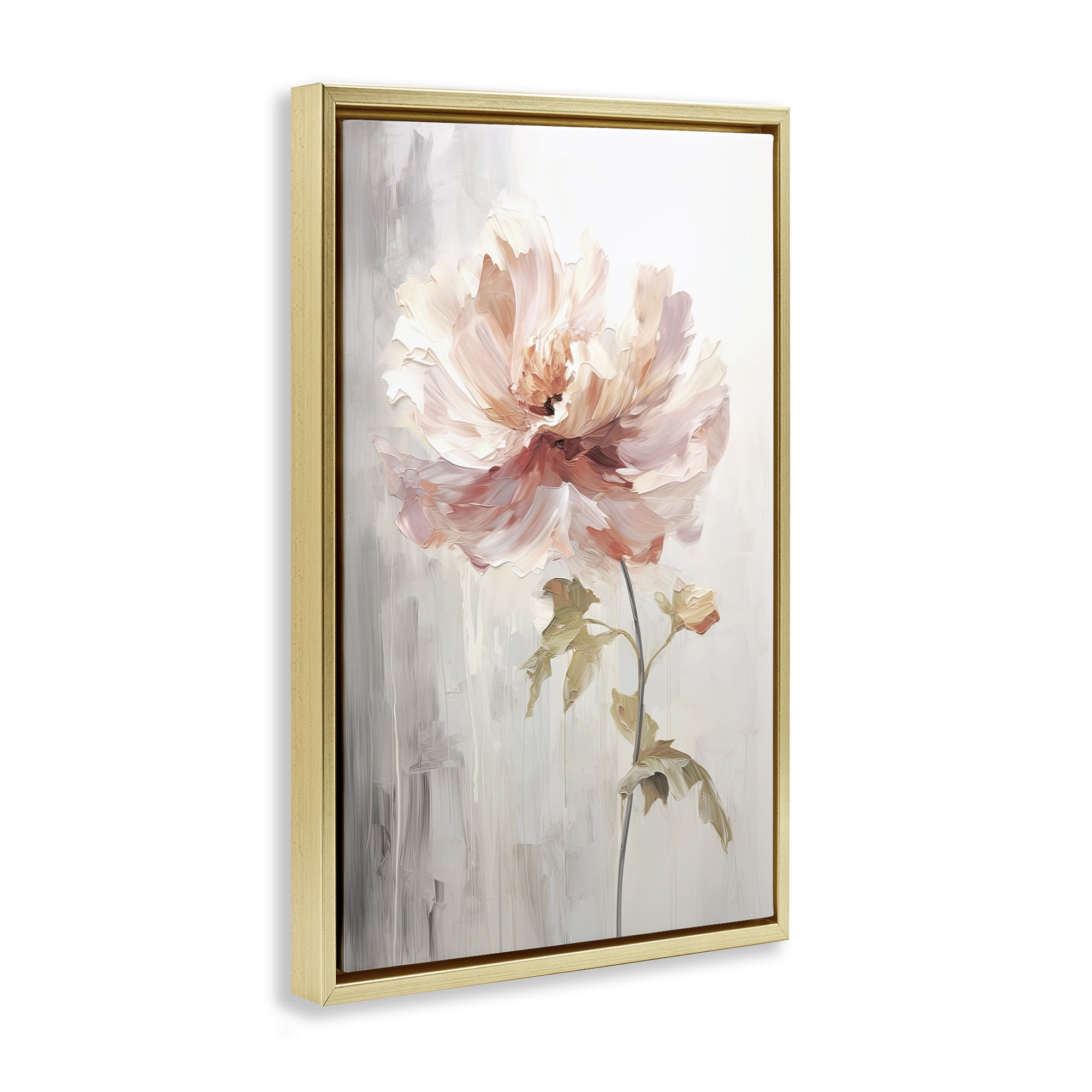 Stupell Industries Blush Flower Sprout Plants & Flowers Painting Gold Floater Framed Canvas Art Print Wall Art, 17 x 25