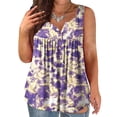 thumbnail image 3 of KBZDBZC Women's Tank Tops Tank Tops for Women Vintage Print Summer Sleeveless Button V Neckline Ruched Pleated Tunic Shirts Loose Flowy Cozy Blouse Women's Summer Tops (Purple,XXXXXL), 3 of 4