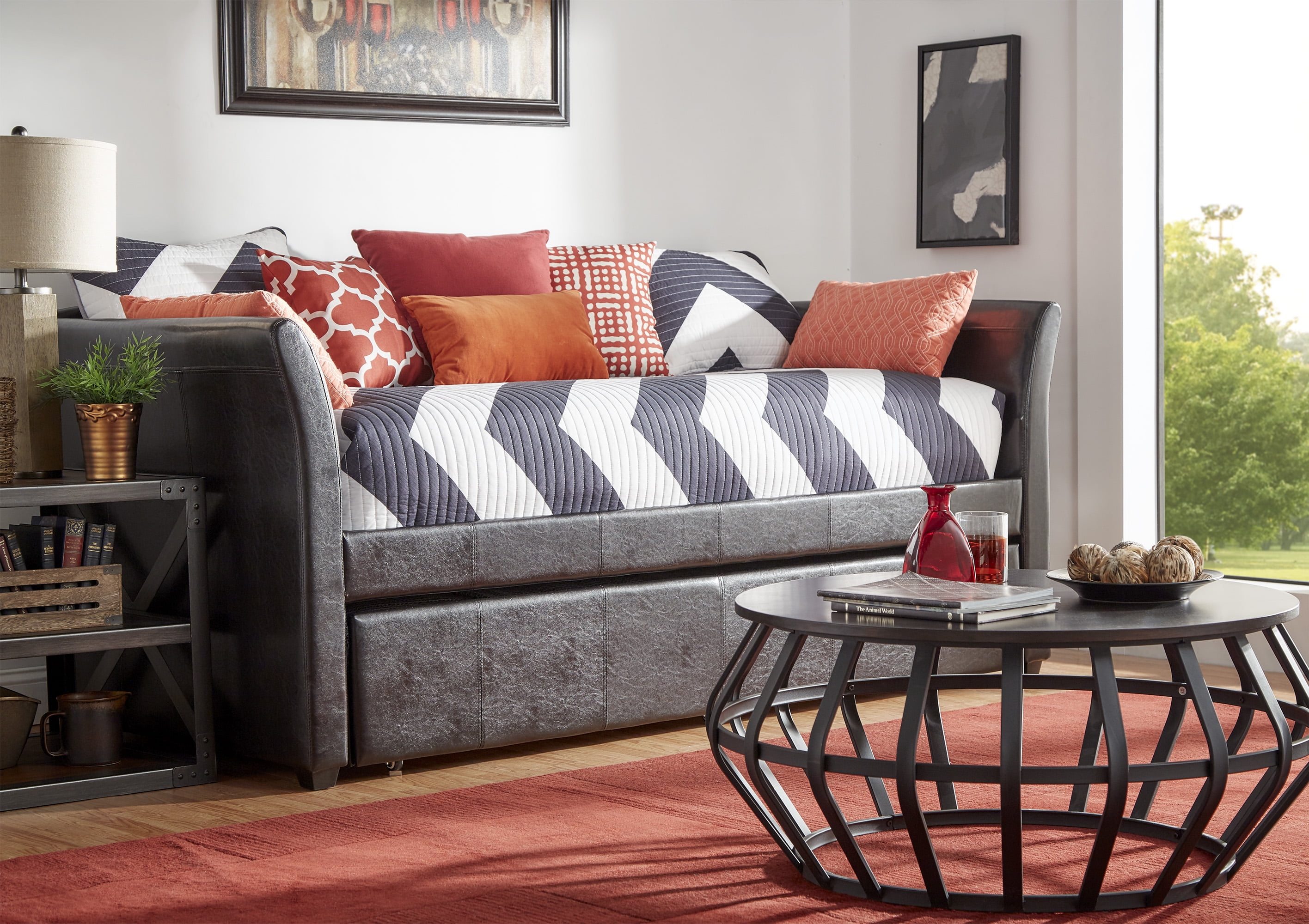 Weston Home Emily Twin Faux Leather Daybed with Trundle, Dark Brown