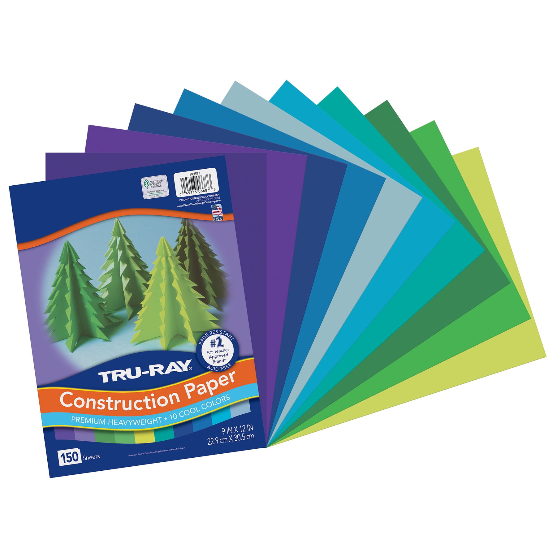 Tru-Ray Construction Paper, Heavyweight, Cool Assorted, 9" x 12", 150 Sheets Per Pack, 3 Packs