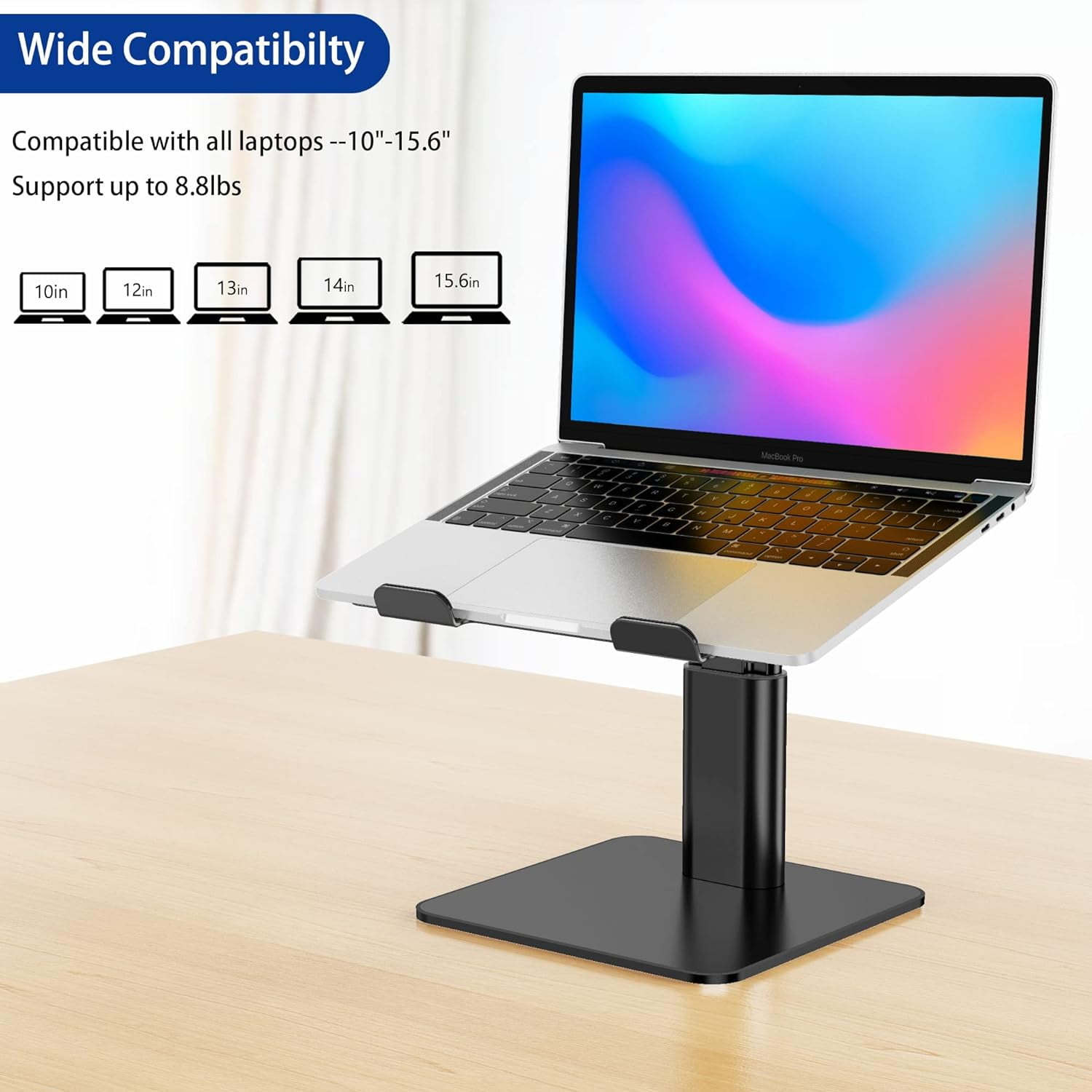 LSX6N Laptop Stand, Ergonomic Adjustable Notebook Riser Holder, Computer Stand Compatible with Air, Pro, Dell, HP, Lenovo More 10-15.6" Laptops, Black