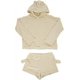 thumbnail image 3 of Womens Cute Fleece Pajamas Suit Hooded Sleepwear Meow Shorts Set (Beige,S), 3 of 5