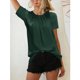 thumbnail image 3 of Tops de verano para mujer, parte delantera plisada, Color puro, cuello redondo, camisa informal holgada de manga corta para mujer, para fiesta, oficina, viajes, 3 of 6