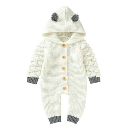 

Fsqjgq Boys Solid Hoodie Boy Girl Solid Knitted Sweater Baby Hooded Jumpsuit Romper with Ears Cotton 1 Piece Outfits Clothes Sweater Suit for Boys Acrylic White 90