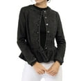 thumbnail image 1 of INSPIRE CHIC Women's Round Neck Button Down Ruffled Hem Cropped Washed Denim Jacket Black L, 1 of 7