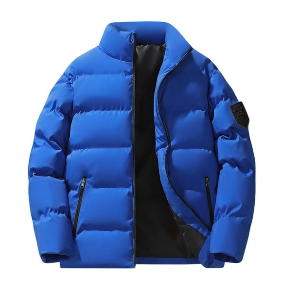 Men Jacket Winter, Men's Warm Solid Color Fashionable Puffer Stand-Up Collar Down-Like Cotton Jacket, Long-Sleeve Cotton Jacket, Mens Jackets Casual