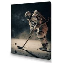 Designart Spaceman Playing Hockey Canvas Wall Art