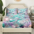 thumbnail image 3 of Ocean Bed Sheets Set Sliver Purple Mermaid Tail Twin Sheet Set,Nautical Sea Animal Sheets Starfish Coral Flat Fitted Sheet,Dreamy Princess Room Decor, 3 of 5