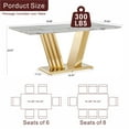 thumbnail image 6 of GAKMCIL 70" Rectangle Faux Marble Dining Table for 6-8 People, Kitchen Table with Mirror Polished Stainless Steel Base, Adjustable Non-Slip Feet, 300lbs Load for Kitchen, Dining Room (Gold&White), 6 of 7