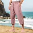 thumbnail image 2 of Garbnen Mens' Linen Pants Baggy Drawstring Wide Leg Mens 3/4 Pants Spring Summer Loose Fit Beach Casual Mens Pants with Pockets, 2 of 4