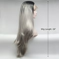 thumbnail image 2 of Unique Bargains Lace Front Wigs for Women 24" Black Gradient Gray Long Natural Curly with Wig Cap, 2 of 7
