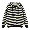 thumbnail image 4 of Women Hooded Button Front Knit Cardigan Top,Striped Outerwear Knitted Hooded,Oversized Drawstring Long Sleeve Loose Soft Sweater Coat,Fall Winter Warm Daily Blouse Business Casual Outfits Black, 4 of 4