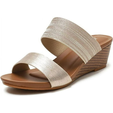 Women Roman Wedge Sandals Breathable Cutout Slip on Casual Dress Summer Sandals Walking Slide Shoes