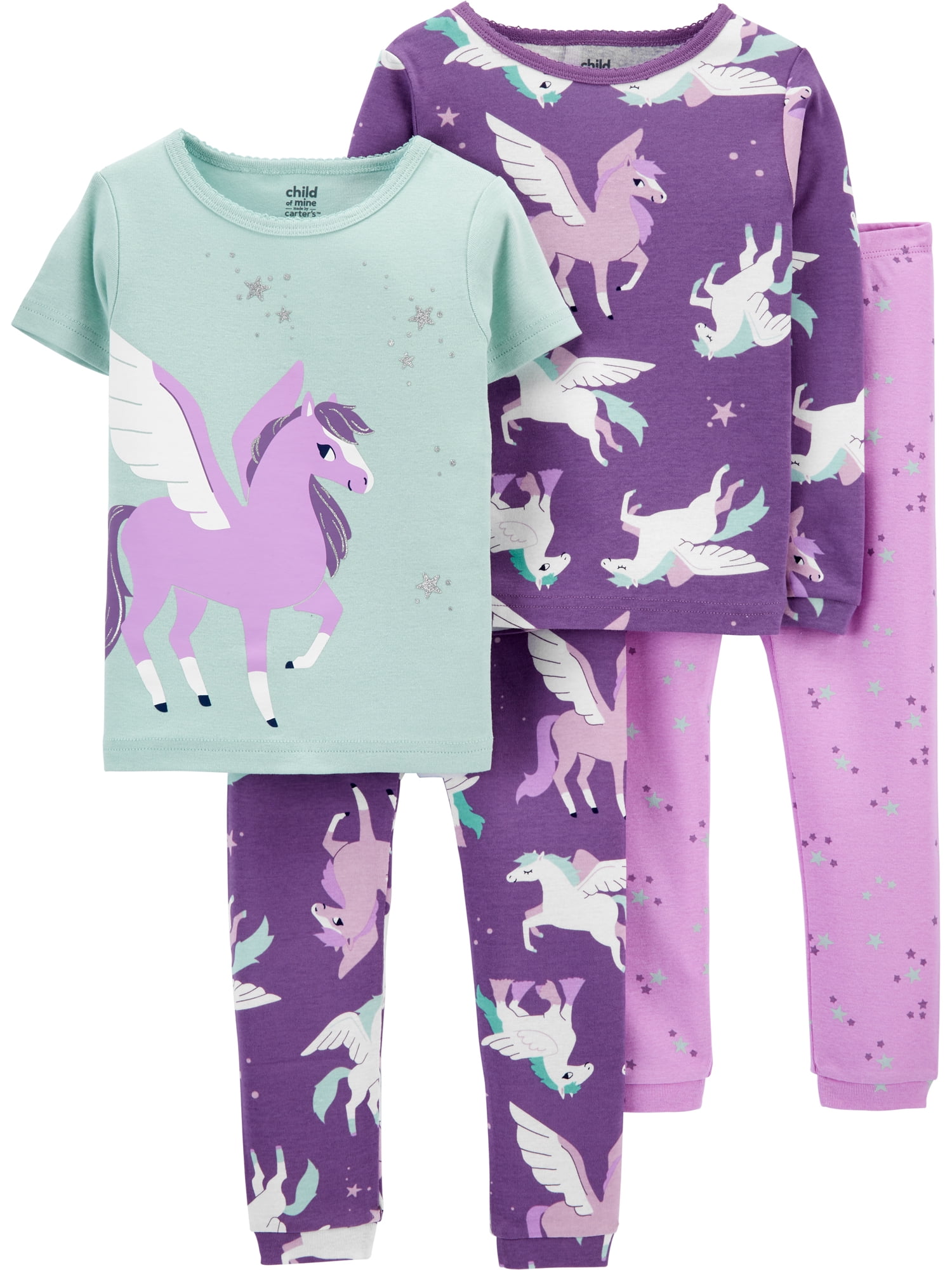 Carter's Child of Mine Baby and Toddler Girl Snug-Fit Short Sleeve and Long Sleeve Pajamas, 4-Piece, Sizes 12M-5T