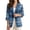 Blue Plaid, variant on Orange Argyle Print Women Linen-Like Office Blazer 3/4 Sleeve Pocket Jacket, S