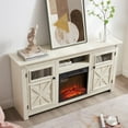 thumbnail image 2 of laibo Fireplace TV Stand for 65 Inch TV, Modern Farmhouse Rustic TV Cabinet with 18'' Electric Fireplace, Entertainment Center Television Console Table with Glass Barn Doors for Living Room, Gray, 2 of 9