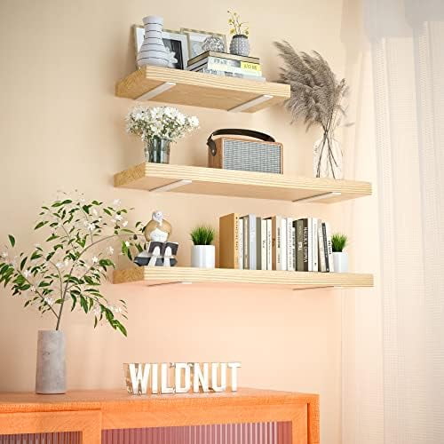 6 Pack Floating Shelf Bracket 12 Inch, Heavy Duty Hidden L Brackets, DIY Rustic Industrial Shelf Brackets with Modern Iron Finish(White)