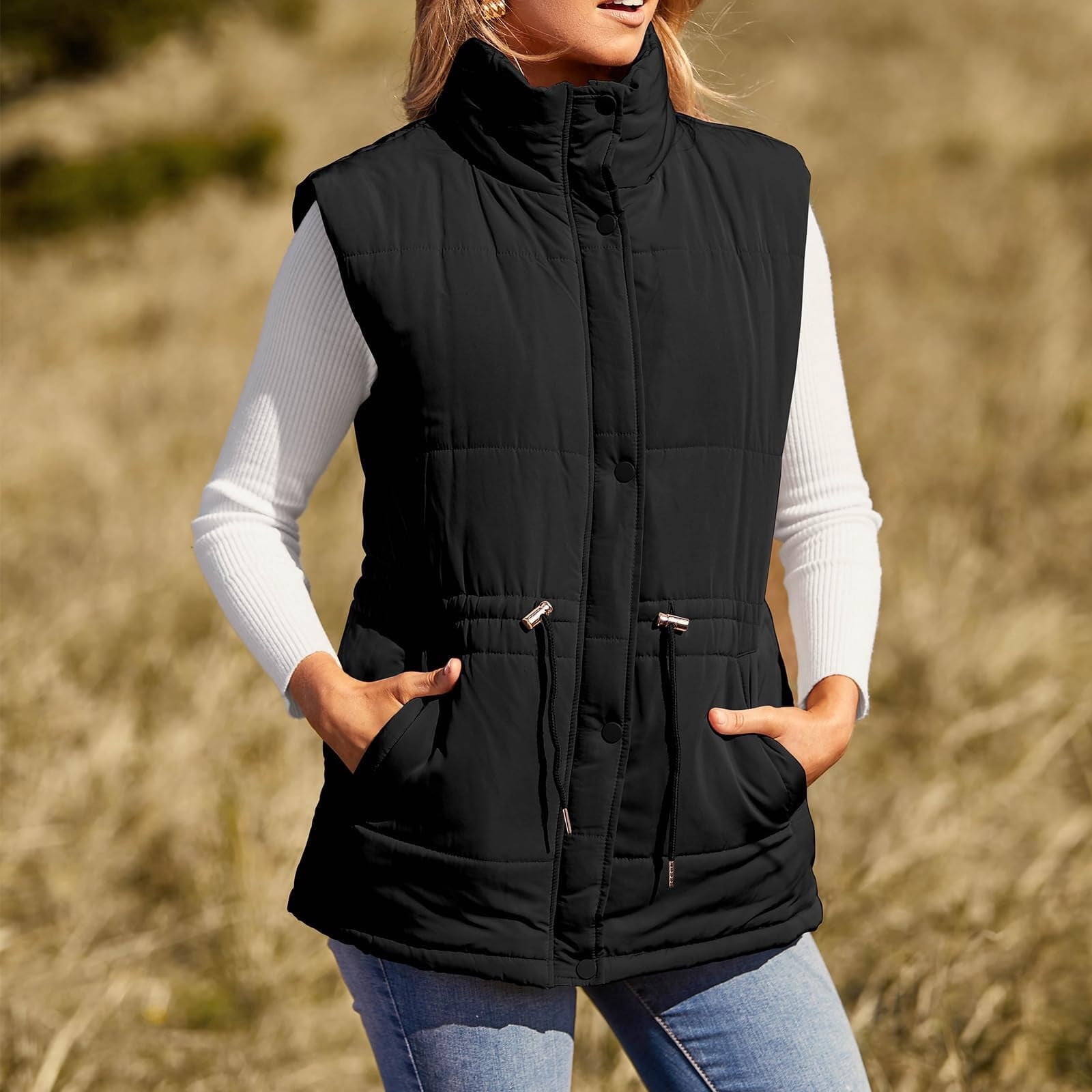 Zedker Women's Puffer Vest Hooded Running Vests Slim Fit Fleece Sleeveless Lightweight Jacket Fall Winter