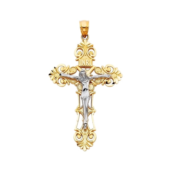 Gold 14K Two Tone Jesus Crucifix Cross Religious Pendant For Necklace or Chain