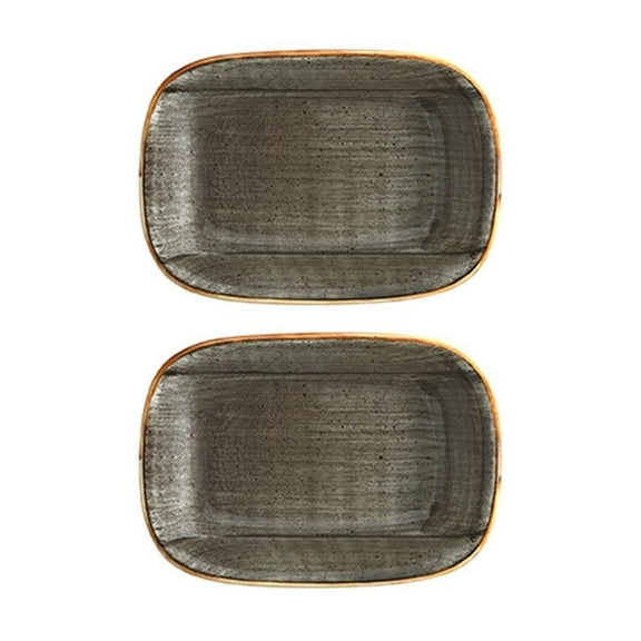 Space 5.5" x 4" x h:1.25" 7 oz. Rectangular Gray Vitrified Deep Plate (Set of 2)