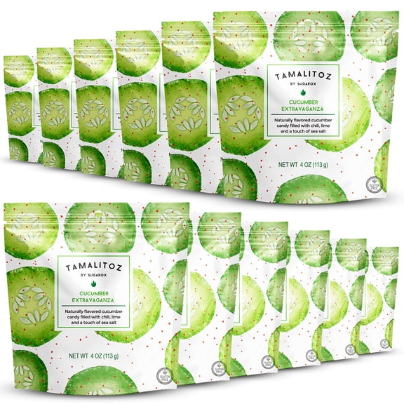 Tamalitoz Cucumber Extravaganza – Spicy Cucumber Mexican Hard Candy Filled with Chile, Lime & Sea Salt – Handcrafted Candy, Gluten-Free, Kosher, 12 Bags – 4oz Each