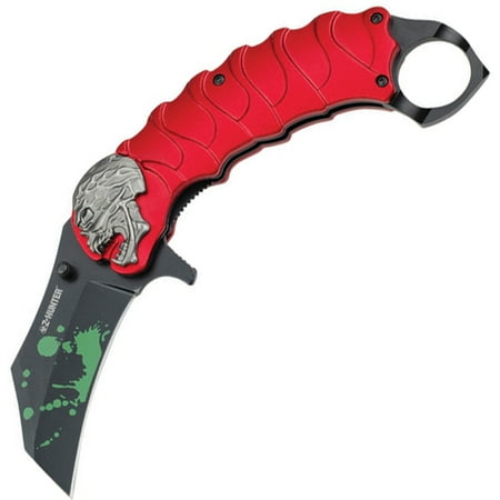 - Z-Hunter 058RD Red Skull Spine Modified Hawkbill Assist Open Folding Knife