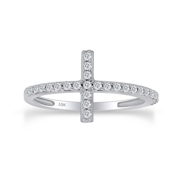 Round Cut Natural White Diamond Cross Band Ring For Women's In 10K Solid White Gold (Color: I-J, Clarity: I2-I3, 0.02 Cttw) -4