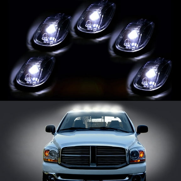 Scitoo 5Pcs Cab WHITE Roof Top 6 LED Lights Clearance Lens Marker Running Lamps with Base Housing truck RV 4X4 fit Dodge Ram 1500 2500 3500 4500 5500