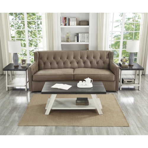 Cterwk 3 Pcs Wood Shelf Coffee Table End Table Set for Living Room, Office, Dark Gray   Beige